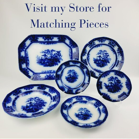 Stunning Antique Davenport Amoy Flow Blue 13" Platter Asian Design, c.1840s - Picture 15 of 15